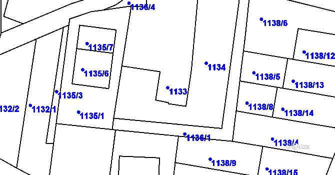 Parcela st. 1133 v KÚ Lyžbice, Katastrální mapa