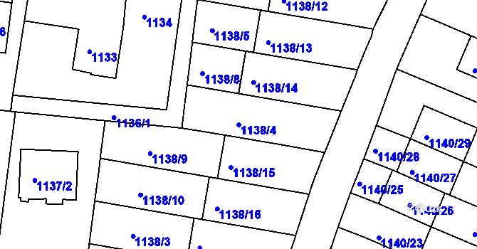 Parcela st. 1138/4 v KÚ Lyžbice, Katastrální mapa