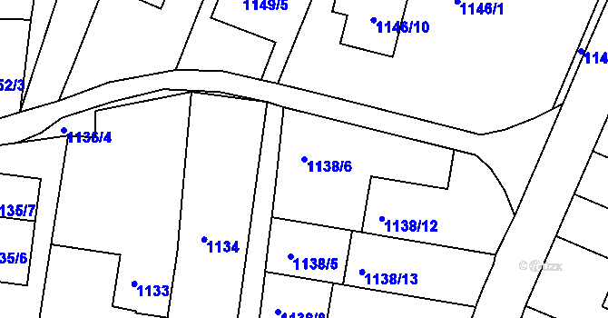 Parcela st. 1138/6 v KÚ Lyžbice, Katastrální mapa