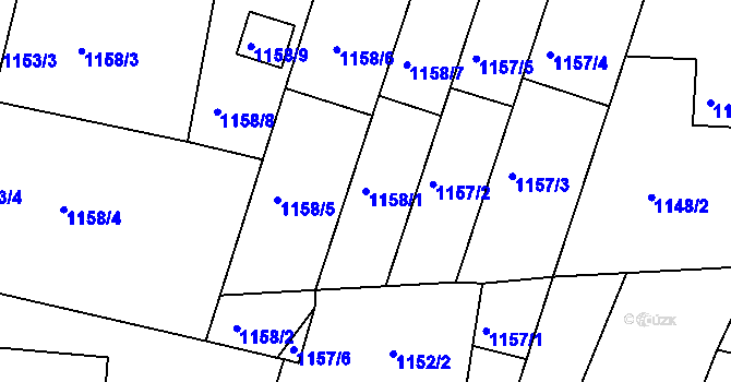Parcela st. 1158/1 v KÚ Lyžbice, Katastrální mapa