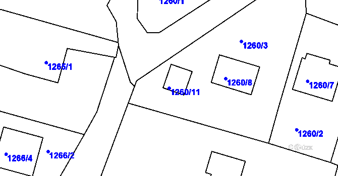 Parcela st. 1260/11 v KÚ Lyžbice, Katastrální mapa