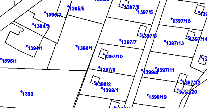 Parcela st. 1397/10 v KÚ Lyžbice, Katastrální mapa