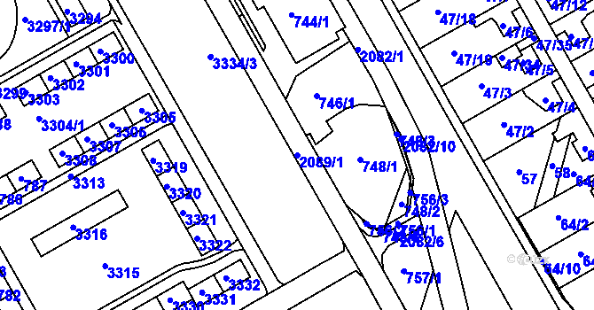 Parcela st. 2089/1 v KÚ Lyžbice, Katastrální mapa