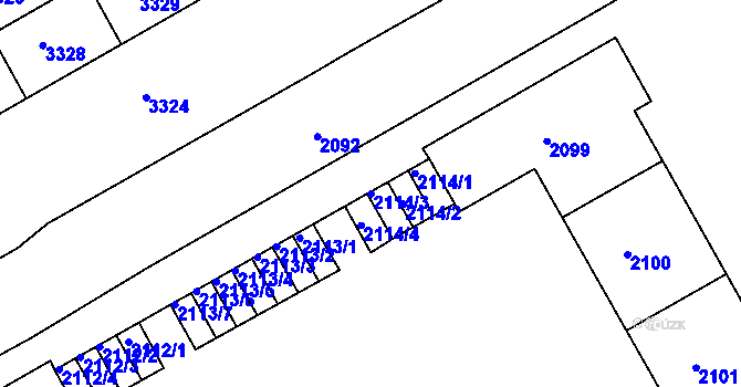 Parcela st. 2114/3 v KÚ Lyžbice, Katastrální mapa