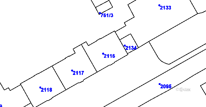 Parcela st. 2116 v KÚ Lyžbice, Katastrální mapa