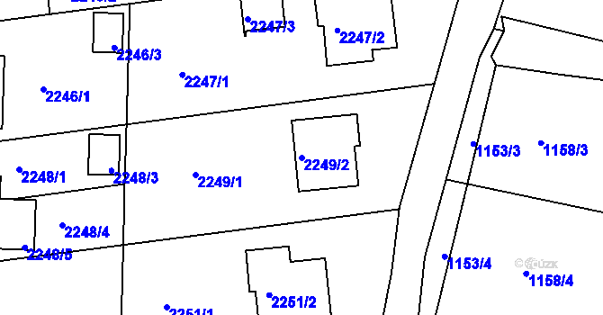 Parcela st. 2249/2 v KÚ Lyžbice, Katastrální mapa