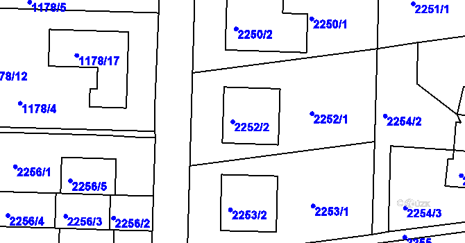 Parcela st. 2252/2 v KÚ Lyžbice, Katastrální mapa