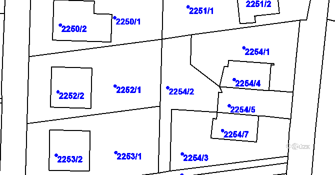 Parcela st. 2254/2 v KÚ Lyžbice, Katastrální mapa