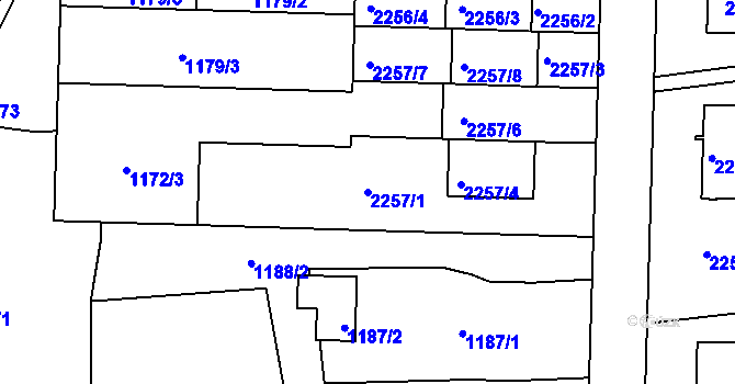 Parcela st. 2257/1 v KÚ Lyžbice, Katastrální mapa