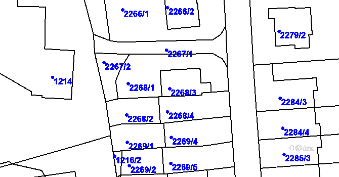 Parcela st. 2268/3 v KÚ Lyžbice, Katastrální mapa
