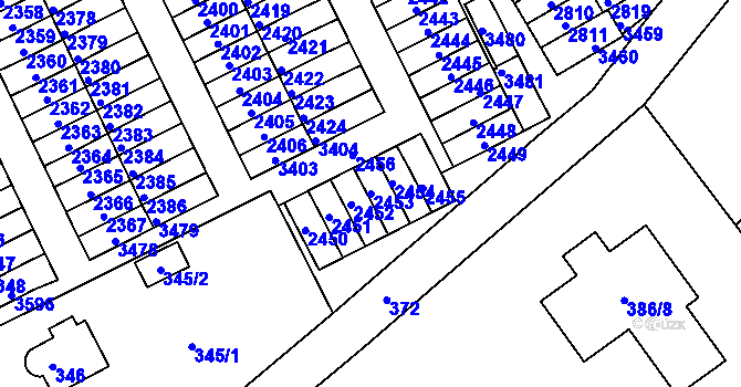 Parcela st. 2453 v KÚ Lyžbice, Katastrální mapa