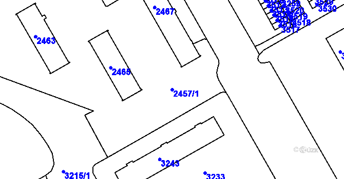 Parcela st. 2457/1 v KÚ Lyžbice, Katastrální mapa