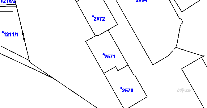Parcela st. 2571 v KÚ Lyžbice, Katastrální mapa