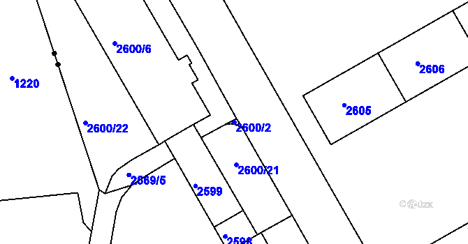Parcela st. 2600/2 v KÚ Lyžbice, Katastrální mapa