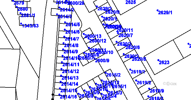 Parcela st. 2600/10 v KÚ Lyžbice, Katastrální mapa
