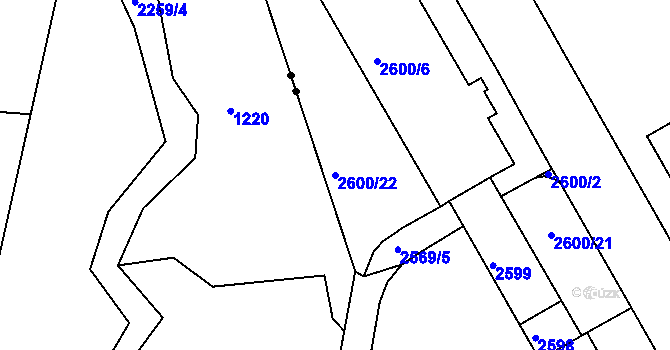 Parcela st. 2600/22 v KÚ Lyžbice, Katastrální mapa