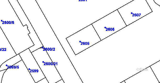 Parcela st. 2605 v KÚ Lyžbice, Katastrální mapa