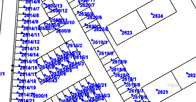 Parcela st. 2619/2 v KÚ Lyžbice, Katastrální mapa