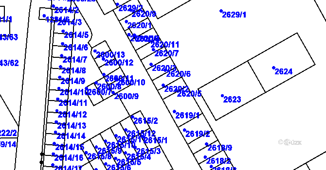 Parcela st. 2620/2 v KÚ Lyžbice, Katastrální mapa