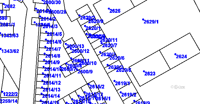 Parcela st. 2620/3 v KÚ Lyžbice, Katastrální mapa