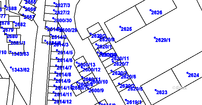 Parcela st. 2620/4 v KÚ Lyžbice, Katastrální mapa