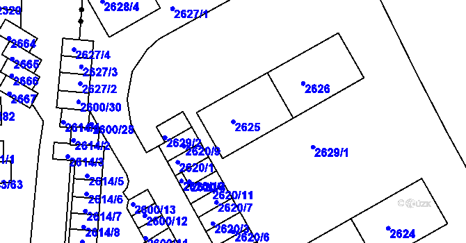 Parcela st. 2625 v KÚ Lyžbice, Katastrální mapa
