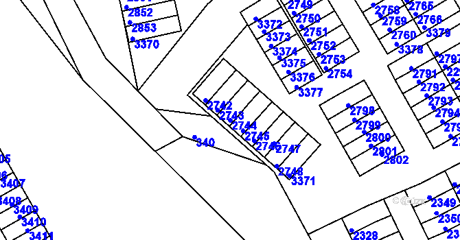 Parcela st. 2744 v KÚ Lyžbice, Katastrální mapa