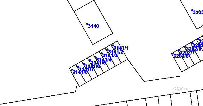 Parcela st. 3141/3 v KÚ Lyžbice, Katastrální mapa