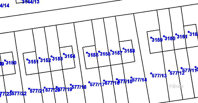 Parcela st. 3156 v KÚ Lyžbice, Katastrální mapa