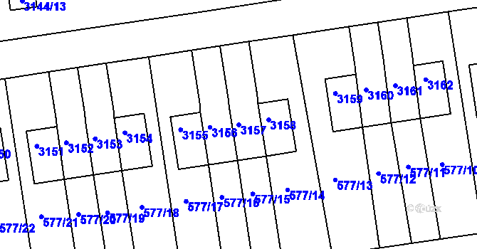 Parcela st. 3157 v KÚ Lyžbice, Katastrální mapa