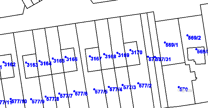 Parcela st. 3168 v KÚ Lyžbice, Katastrální mapa