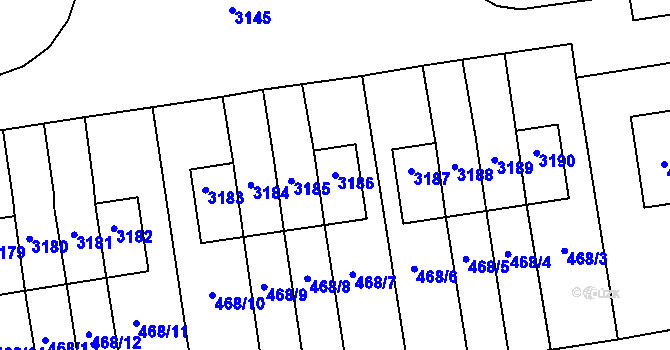 Parcela st. 3186 v KÚ Lyžbice, Katastrální mapa