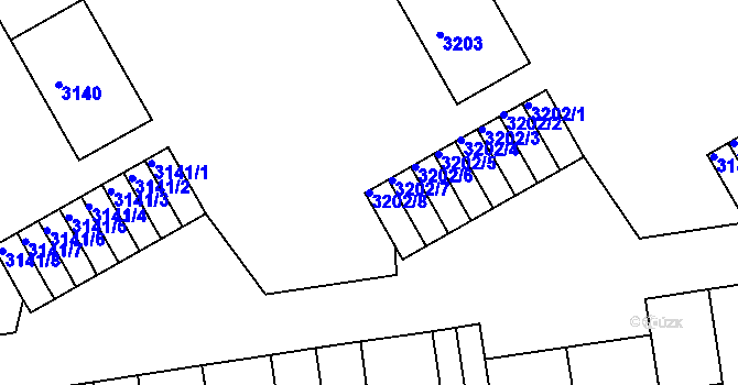 Parcela st. 3202/8 v KÚ Lyžbice, Katastrální mapa