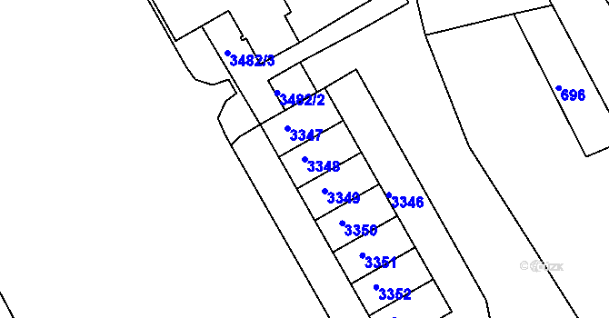Parcela st. 3348 v KÚ Lyžbice, Katastrální mapa