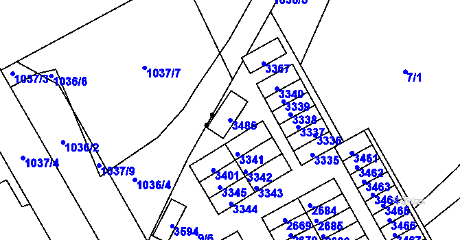 Parcela st. 3486 v KÚ Lyžbice, Katastrální mapa