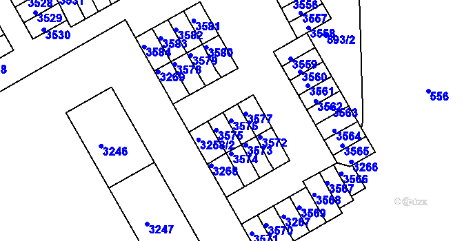 Parcela st. 3576 v KÚ Lyžbice, Katastrální mapa