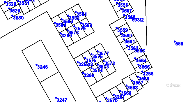 Parcela st. 3577 v KÚ Lyžbice, Katastrální mapa