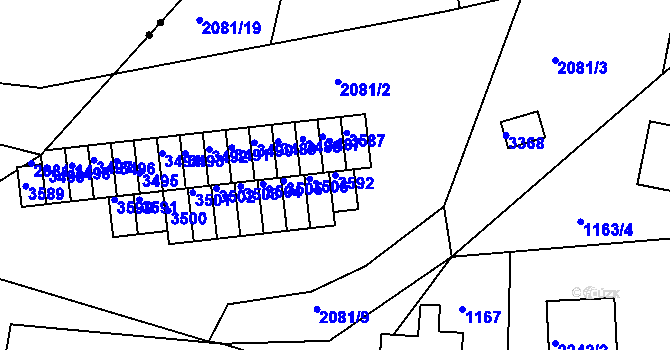 Parcela st. 3592 v KÚ Lyžbice, Katastrální mapa
