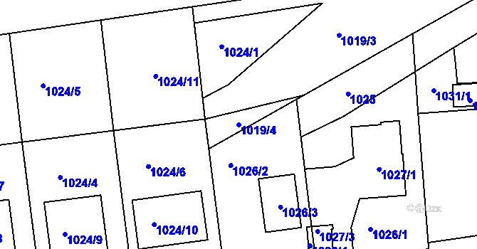 Parcela st. 1019/4 v KÚ Lyžbice, Katastrální mapa