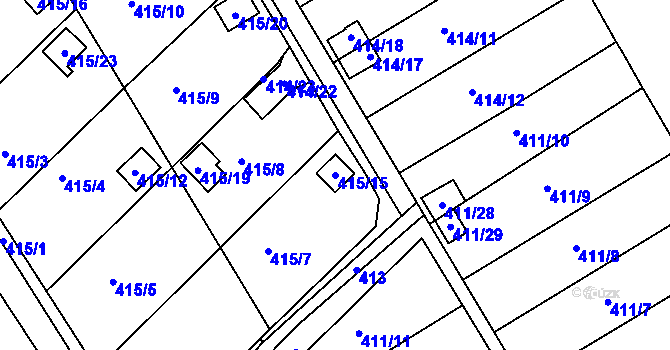 Parcela st. 415/15 v KÚ Lyžbice, Katastrální mapa