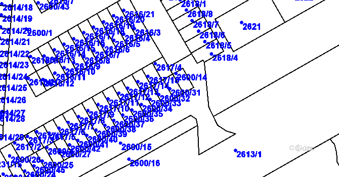 Parcela st. 2600/31 v KÚ Lyžbice, Katastrální mapa