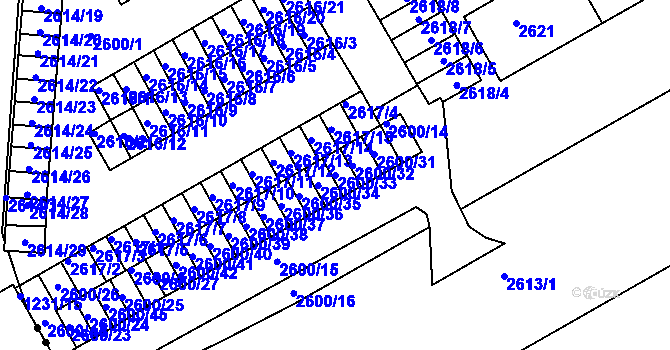 Parcela st. 2600/33 v KÚ Lyžbice, Katastrální mapa