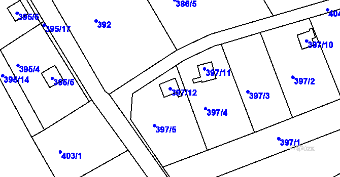 Parcela st. 397/12 v KÚ Lyžbice, Katastrální mapa