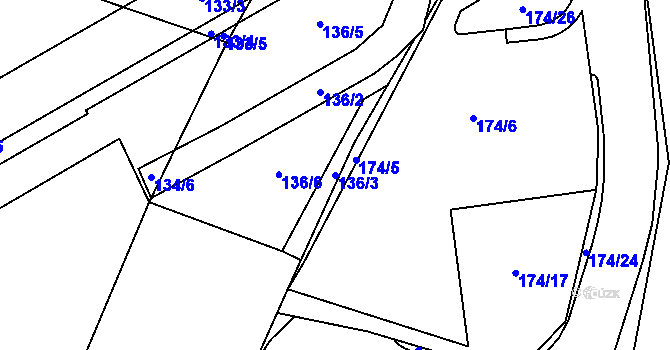 Parcela st. 136/3 v KÚ Lyžbice, Katastrální mapa