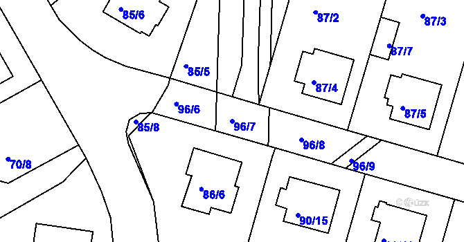 Parcela st. 96/7 v KÚ Lyžbice, Katastrální mapa