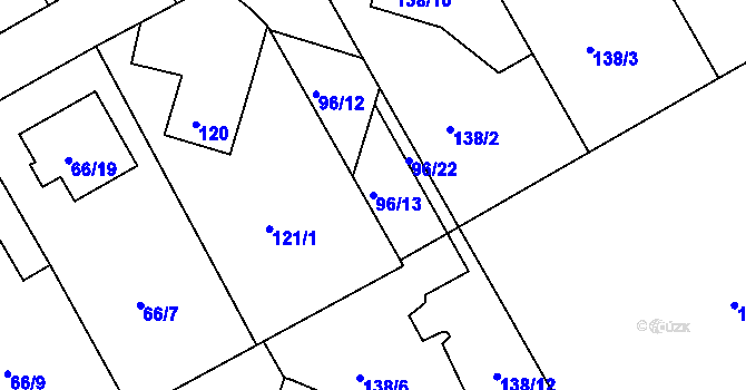 Parcela st. 96/13 v KÚ Lyžbice, Katastrální mapa