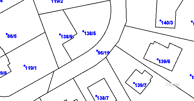 Parcela st. 96/19 v KÚ Lyžbice, Katastrální mapa