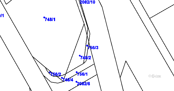 Parcela st. 756/3 v KÚ Lyžbice, Katastrální mapa