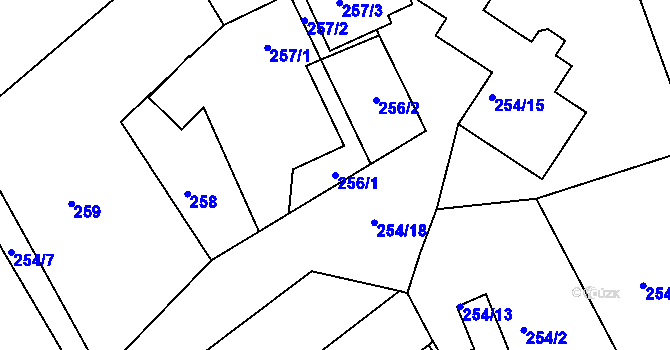 Parcela st. 256/1 v KÚ Lyžbice, Katastrální mapa