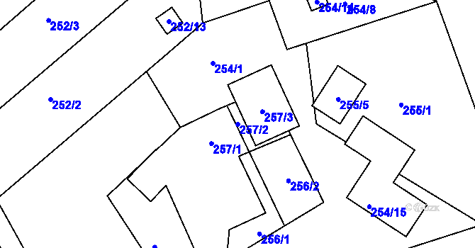 Parcela st. 257/2 v KÚ Lyžbice, Katastrální mapa